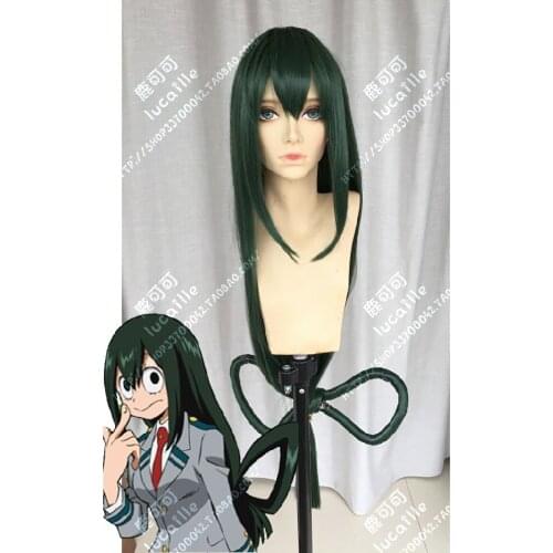 Anime My Hero Hero Academia Tsuyu Asui Wigs Long Dark Green Heat Resistant Synthetic Hair Perucas Cosplay Wigs + Wig Cap