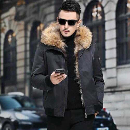 Real Fur Coat Men Parka Short Winter Jacket for Men Natural Raccoon Fur Collar Warm Luxury Coats Abrigo Hombre M18C0544