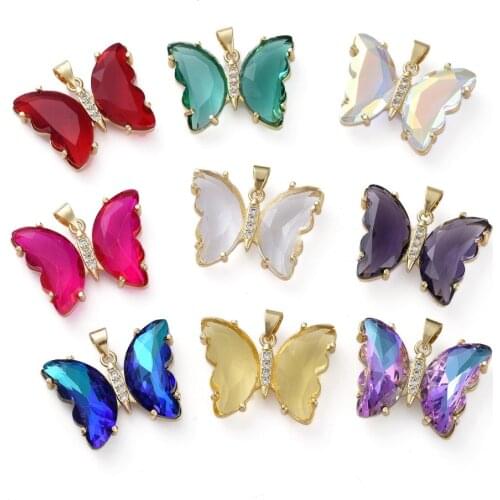 5pcs Brass Micro Pave Clear Cubic Zirconia Butterfly Pendants with Glass For DIY Bracelet Necklace Jewelry making 20x26.5x5mm