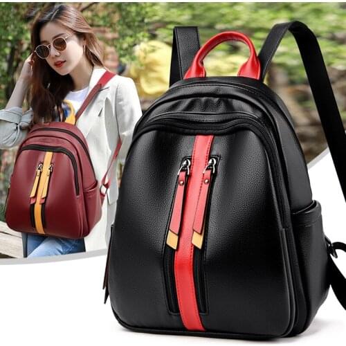 High Quality Pu Leather Backpacks for Women Elegant Contrast Color School Backpack Travel Rucksack Female Large Capacity Backbag