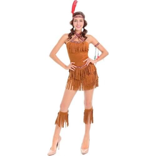 Adult Sexy Cosplay Pocahontas Matoaka Costumes Indians Squaw Cowgirl Princess Costume Halloween Party Indians Dancing Clothing