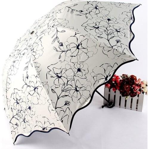 Chic Floral ANTI-UV Foldable Umbrellas Sun Compact Women Female Ladies Lady Windproof Rain Lovely Flower 8K Parasols Umbrella