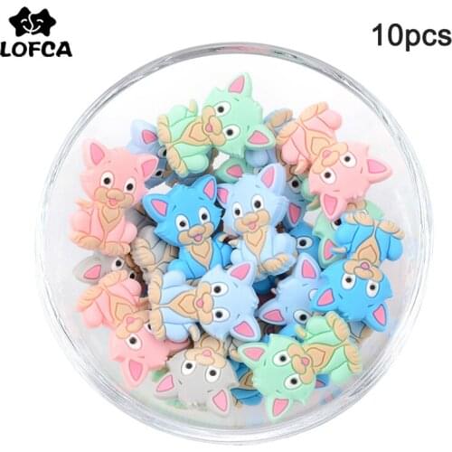 LOFCA 10pcs Cat Silicone Beads BPA Free Food Grade Baby Animal silicone teething Beads Toys Baby Care Pacifier Chain Gift DIY