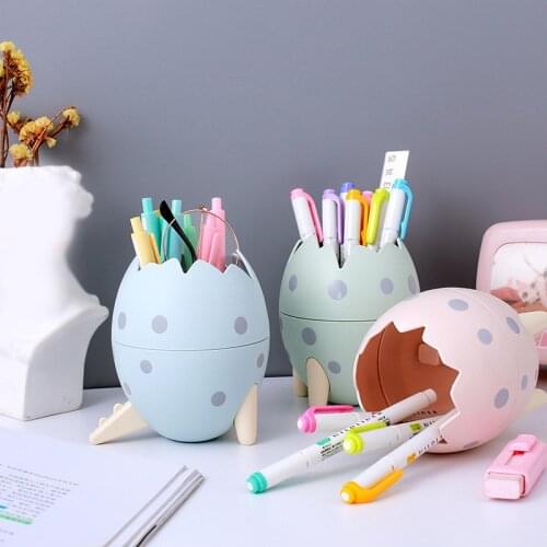 Cute Dinosaur Egg Plastic Pen Holder Stand Creative Office Desk Organizer Pencil Pot Container Stationery Storage Box Kids Gift