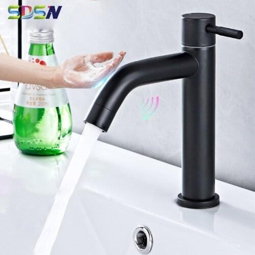 Touch Basin Faucets SDSN Black Bronze Sensor Bathroom Mixer Tap SUS304 Stainless Steel Cold Touch Black Basin Sink Faucets