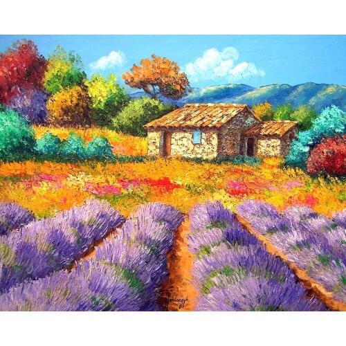 High quality Oil painting Canvas Reproductions Shed and lavenders By Jean Marc Janiaczyk hand painted