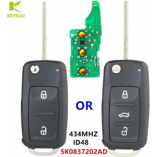 KEYECU Replacement Flip Remote Key fob 5K0 837 202 AD 433MHZ ID48 Chip for Volkswagen Beetle/Caddy/Eos/Golf,for Seat Leon Ibiza