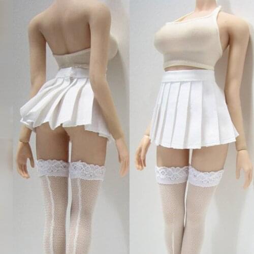 1/6 Scale Female Clothes School Girls White Vest & Short Pleated Skirt & Stocking suits Fit For 12'' Seamless Body PL106