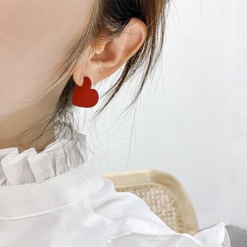 2020 Red Heart Shaped stud Earrings For Women Exaggeration Earrings Wedding Simple Fashion Jewelry Trendy Accessories