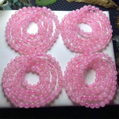 6mm Top Natural Pink Rose Quartz Bracelet Jewelry For Women Lady Crystal Three Laps Round Beads Lucky Love Gift Stretch AAAAA
