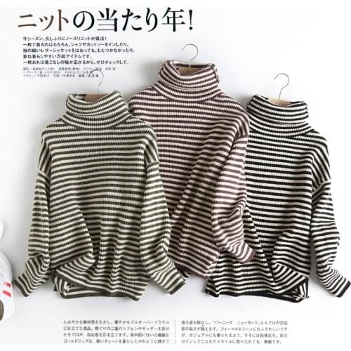 Women Loose Striped Sweater Thick Turtleneck Pullover Female Long Sleeve Sweater Winter Harajuku Knitted Ladies Striped Sweater