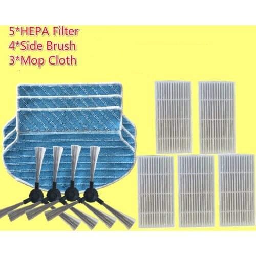 12pcs/lot Replacement Kit for Proscenic 790T (5*HEPA Filter + 4*Side Brush + 3*Mop Cloth) Robot Vacuum Cleaner Parts