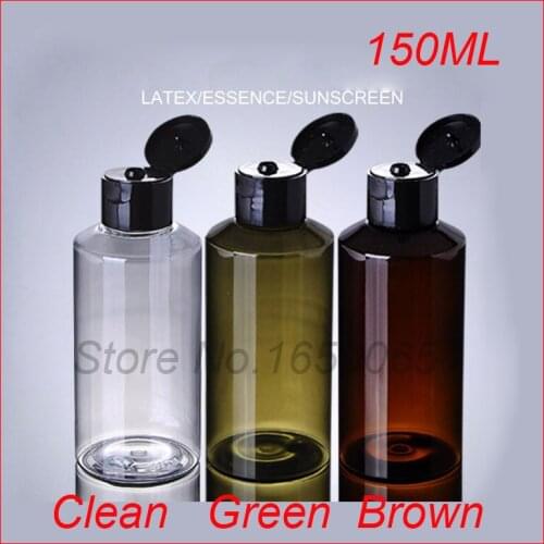 150ML Green/Clean/Brown PET plastic bottle w black butterfly LID empty makeup water cosmetic container Refillable Bottles