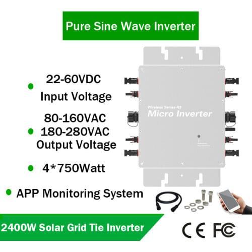 2400W Grid Micro Inverter With Communication WIFI Monitoring 22V 60VDC/80V 280V AC Smart MPPT Solar Converter Waterproof IP65