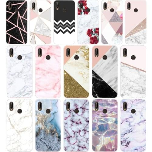 56AA Pink Blue Ink Marble Silicone TPU Protective Cover Phone Case On For Huawei P20 30 Pro Lite Case Soft