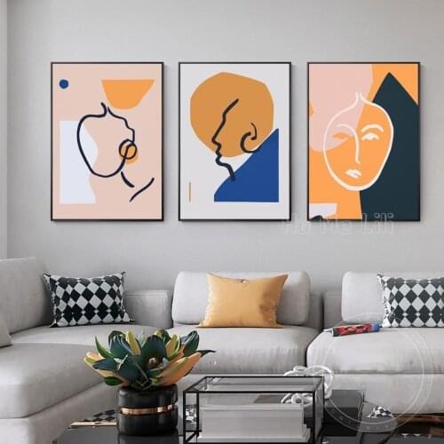 Abstract Geometric Face Color Prints Painted On Large 3 Wall Art Oil Paintings