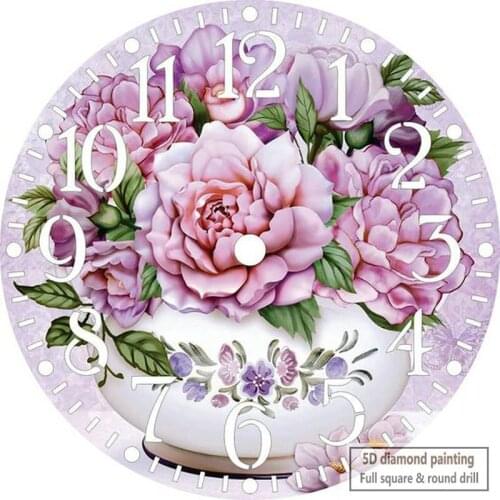 5d diy diamond painting purple flower wall clock rose icon diamond embroidery rhinestone mosaic decoration