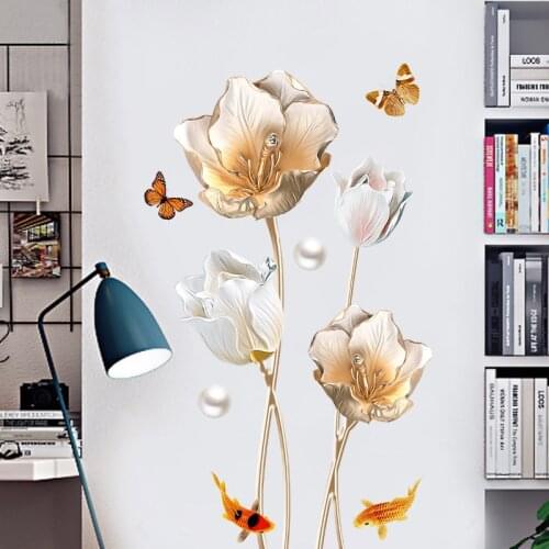 Romantic Flower Vinyl Wall Sticker Living Room Bathroom Home Decor Poster 3D Wallpaper on the Wall Room Decoration Aesthetic Art