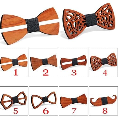1pc Fashion Wooden Bow Tie For Men Unisex Hollow Out Carved Retro Wooden Neck Ties Adjustable Strap Vintage Bowtie