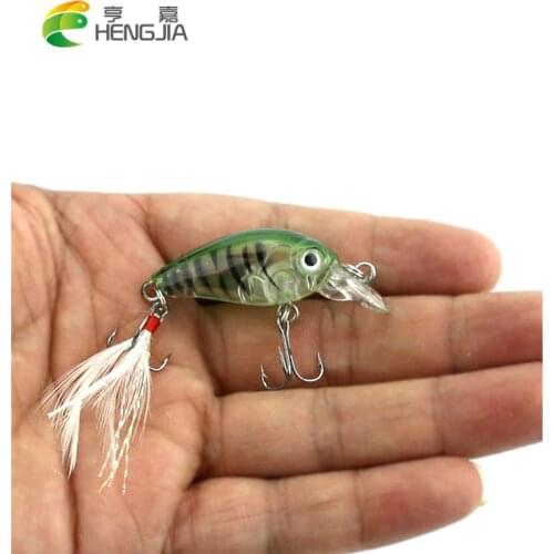 HENGJIA 1pc 4.5cm 4g Fishing Lure Crank Baits Mini Crankbait 3D Fish Eye Artificial Lure Bait with Feather Hook Fishing Wobblers