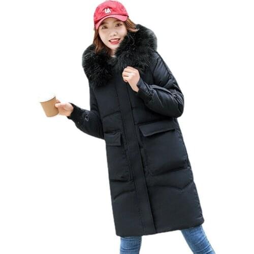 Mid-length Cotton Coat Women 2021 Winter New Loose Fashion Overcoat Hooded Big Fur Collar Down Padded Jacket Female JD1551