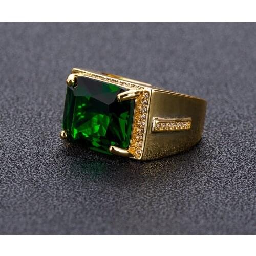 Classic Gold Color Silver 925 Rings Geometric Green Zircon Emerald Gemstone Engagement Rings Men Silver 925 Jewelry Best Gifts