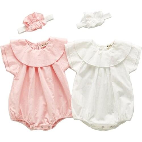 New 2020 Summer Baby Newborn Infant Baby Girls High Should Rompers Cotton Lotus leaf Colla Baby Short Sleeve Cotton Fart Clothes