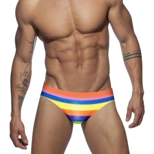 Push Pad Stripe Swimsuit Men Rainbow Bathing Suit Low Waist Beachwear 2021 De Bain Boy Swim Suit Sea Surf Beach Wear Mayo Sungas