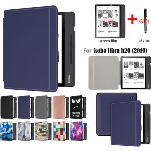 GLIGLE Book style magnet Leather case cover for KOBO Libra H2O protect shell E-book case for KOBO N873+stylus+screen film