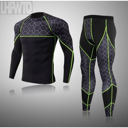 Mens Sports Ski Thermal Underwear Set Suits Gym Compression Suit Running Clothes MMA Fitness Bodybuilding Training Tights