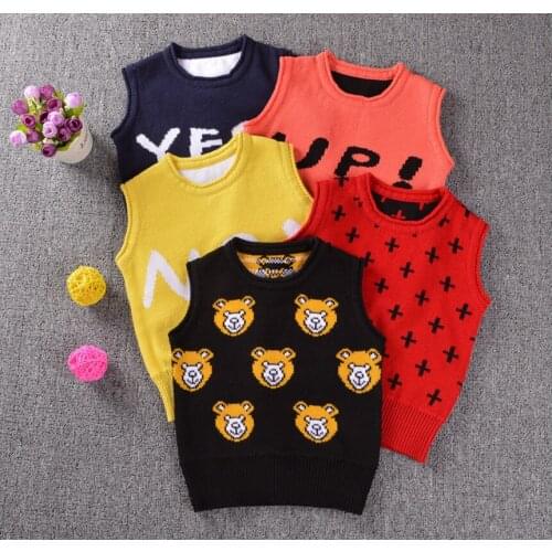 2018 New Baby Kid Embroidered Waistcoat Spring Autumn Cartoon Bear Letter Child Vest Boy Girls Cotton Sleeveless Knitted Sweater