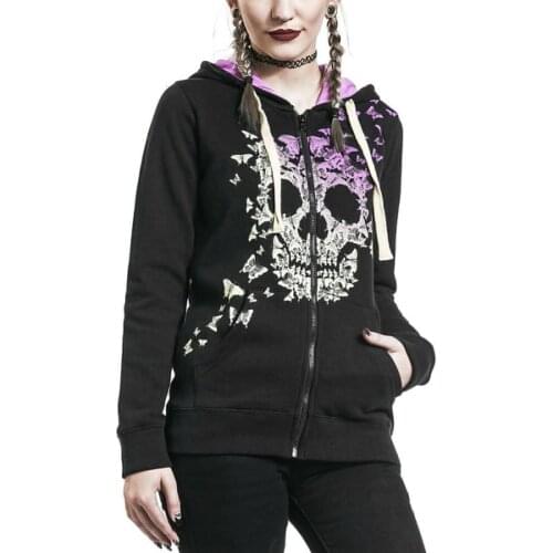 New Punk Style Skull Print Bomber Jackets Plus Size Zipper Fly Pockets Casual Jackets With Drawstring Hood Streetwear jaqueta