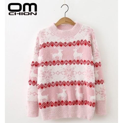 OMCHION Pull Femme 2021 Korean Winter Long Sleeve Christmas Sweater Women Casual Loose Snow Deer Pullover Mohair Sweaters LMY277
