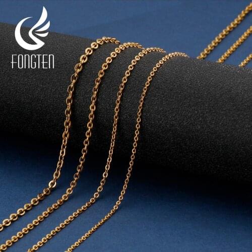 Fongten Wholesale Long Link Chain Gold Color Men Women Necklace Stainless Steel Punk Accessories Jewelry