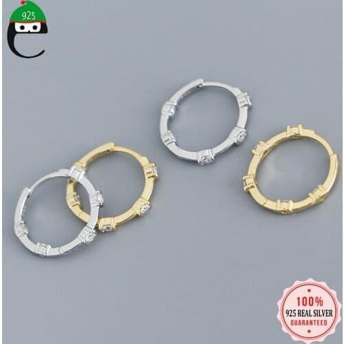 ElfoPlataSi Real 925 Sterling Silver Fashion Minimalist INS Shiny CZ Hoop Earring For Women Wedding Party Fine Jewelry DS860