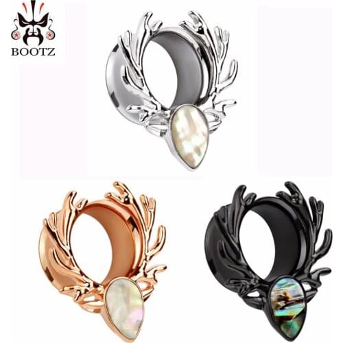 KUBOOZ Deer Style Ear plugs Piercing Tunnels Body Jewelry White Shell Stainless Steel Expander Wholesale Fashion Earrings Gift