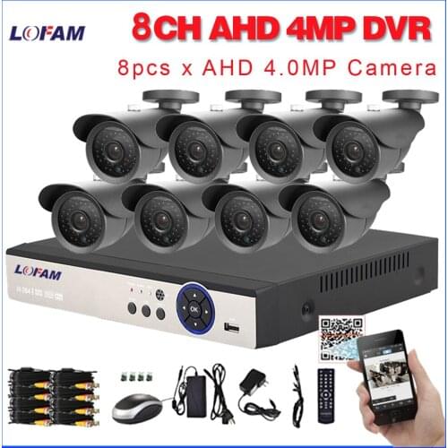 LOFAM 8CH DVR System 4MP AHD DVR Kit Video Surveillance System 8CH Metal Outdoor Waterproof 4.0MP CCTV Security Camera System