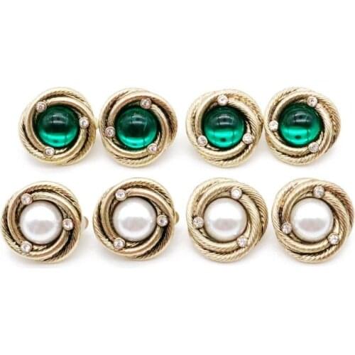 New Design Alloy Green White Pearl Fashion Earring Crystal Vintage Brincos