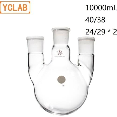 YCLAB 10000mL 40/38 & 24/29 * 2 Distillation Flask 10L Straight Shape with Three Necks Standard Ground Mouths Distilling