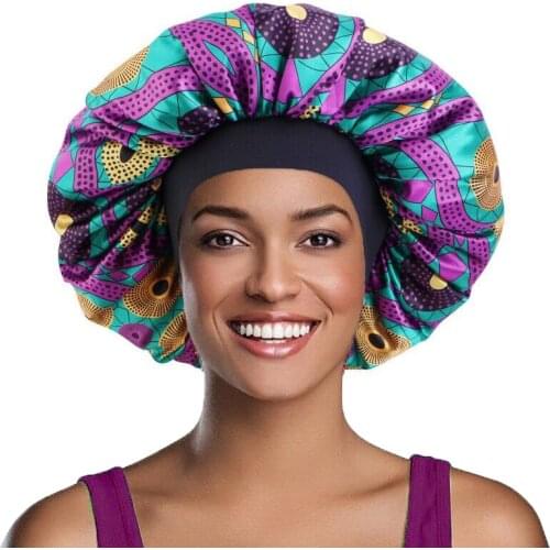 Women Satin Elastic Sleep Bonnet African Ankara Pattern Men Silky Durags Head Wrap Hairdressing Night Hat Turban Dropshipping