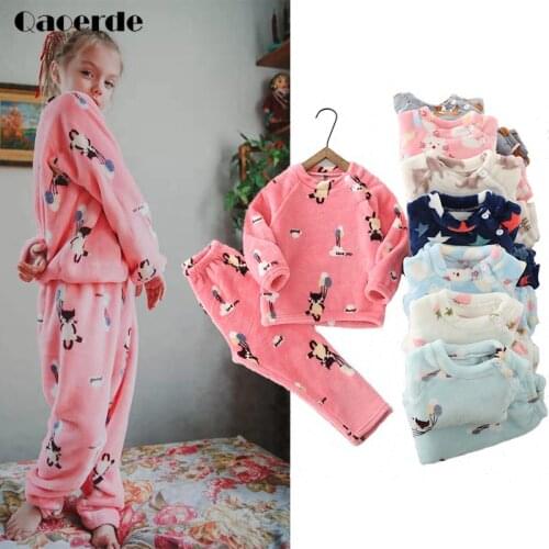 Winter Childrens Pajamas Sets Flannel soft Child Sleepwear Boys Nightwear Coral Fleece Girls Pyjamas Kids Homewear Clothes