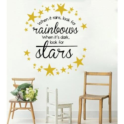 Stars Positivity Words Wall Sticker When It Rains Look For Rainbows Vinyl Wall Decals Quotes Living Room Bedroom Wallpaper LC344