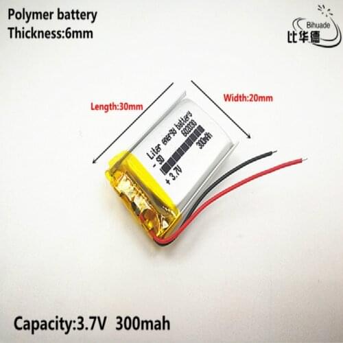 1pcs/lot 602030 300 mah 3.7V lithium-ion polymer battery quality goods quality of CE FCC ROHS certification authority