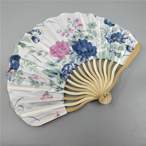150 Personalized Cherry Blossom Design Round Cloth Folding Hand Fan with Gift bag Wedding Gifts for Guests lin5060