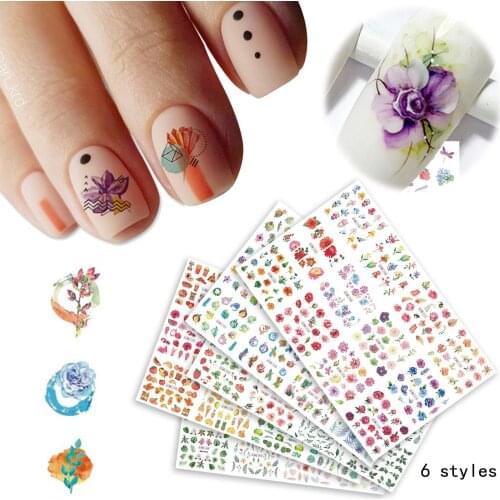 2pcs/Set Charm Flowers Leaf Nail Stickers Watercolor Nail Art Decals Sliders Manicure Decorations Foils Tattoo наклейки на ногти
