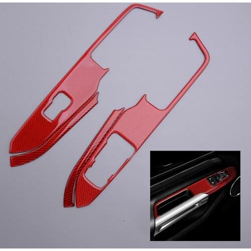 2pcs Carbon Fiber Window Lift Switch Panel Cover Trim Frame Moulding Bezel Fit For Ford Mustang 2015 2016 2017 2018 2019