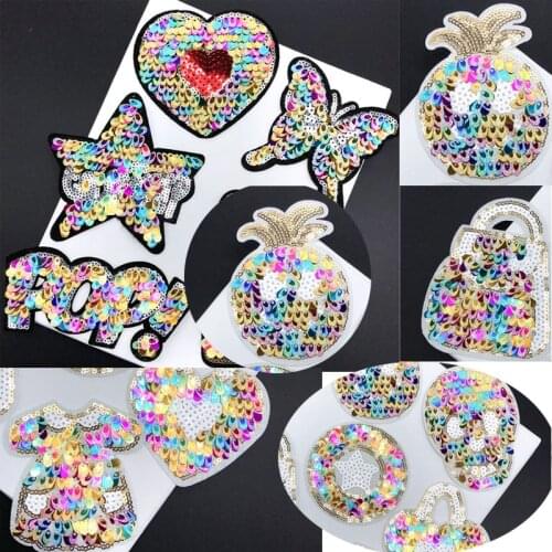 20pcs Bottle Heart Dress Colorful Sequin Patch Appliques Motifs Patches For Clothing Embroidered T-shirt Fabric Patchwork Badge