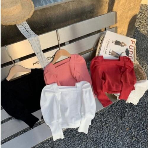 2021 New Girls T Shirt Spring Fashion Cotton Puff sleeve Girls top 2-7 years QS156