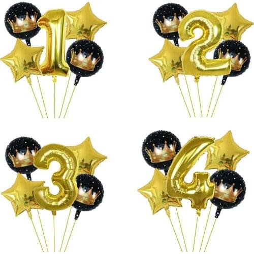 5pcs 30 inch Number Foil Helium Balloons Crown 0-9 Digit Air Ballon Princess Kids Birthday Party Decorations Supplies Ball