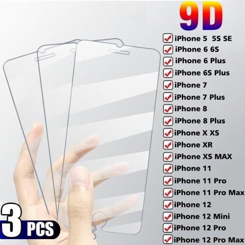 9D Full Screen Protective Glass For iPhone 12 Mini 11 Pro Max XR X XS Max 5S 8 7 6S Plus SE 2020 Tempered Glass Film Protective